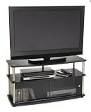 Plasma TV Stand w Glass Doors in Black Finish