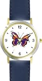 IMAGE OF Purple, Red, Orange Butterfly - Butterfly Animal - WATCHBUDDY® DELUXE TWO-TONE THEME WATCH - Arabic Numbers - Blue Leather Strap-Size-Large ( Men's Size or Jumbo Women's Size )