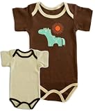 Pixel Organics 100% Certified Organic Cotton 2-Pack Bodysuits in Bark 0 to 3 month with Horse Graphic
