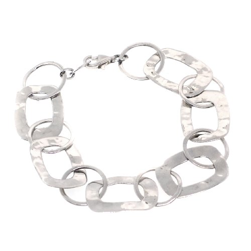 Sterling Silver Rectangle Hammered Link Bracelet