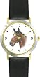 Brown (Bay) - JP - Horse - WATCHBUDDY&reg; DELUXE TWO-TONE THEME WATCH - Arabic Numbers - Black Leather Strap-Children's Size-Small ( Boy's Size & Girl's Size )