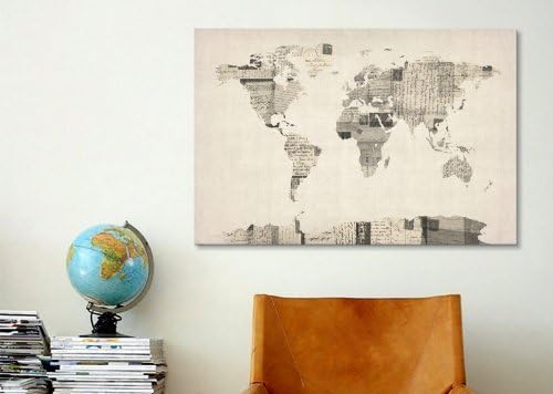 Fashion FreeZone Vintage Postcard World Map Canvas Art Print by Michael Thompsett, 18 by 12-Inch