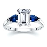 1.74 CT EMERALD DIAMOND W PEAR BLUE SAPPHIRE RING 18K