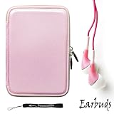 Pink Carbon Fiber Durable Slim Protective Eva Storage Cover Cube Carrying Case with Mesh Pocket for For Amazon Kindle Touch ( Wi-Fi 6 E Ink Display ) + Crystal Clear Stereo earphones earbuds headphones for 3.5mm Devices