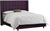 Skyline Furniture Nail Button Tufted Wingback Full Bed in Velvet Aubergine
