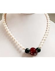 Designer Handmade Natural Emerald, Ruby & Pearl Beaded Necklace