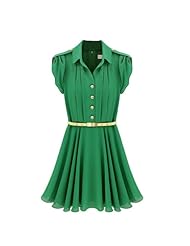 Chiffon Pleated Puff Sleeves  Dress