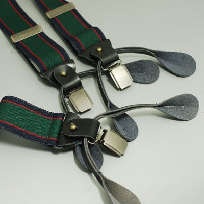 Limited Edition Leather Brace Green Stripes Casual Elastic Adjustable Suspender for Men SP1019