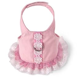 Pink lace flower dress with harness - Small