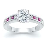 1.45 ct Cushion Diamond with Round Pink Sapphire Ring 18K