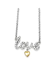 Sterling Silver 16in & Vermeil CZ Love Necklace. Metal Wt- 6.09g