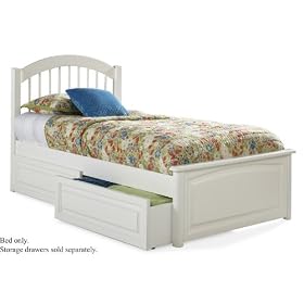 Twin Size Windsor Style Platform Bed with Raised Panel Footboard White Finish