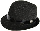 Dream Control Pinstripe Fedora Cotton Trilby with Patent Leather Hat Band Black