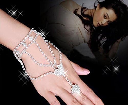 Lohome Bridal accessory Rhinestone Hand Harness Bracelet Bangle Slave Chain Link Finger Ring Bracelet