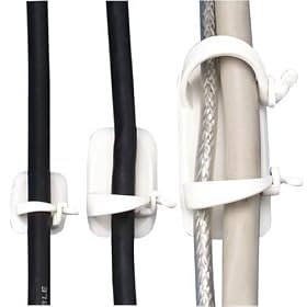 Click here to buy 3M Large Cord Clips with Command Adhesive, 2 cord clips, 3 medium strips by Command.
