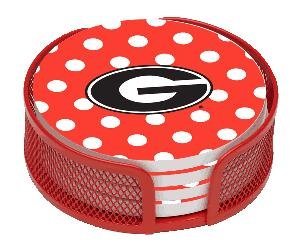Georgia Bulldogs Dots Pattern 4-Coaster Gift Set w/ Wire Mesh Tray