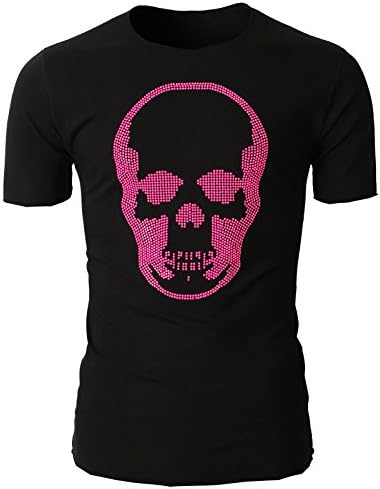 R2P Men's Unique Neon Stud Skull Patterned T-Shirts BLACKPINK US M/Asia XL (KMTTS0300)