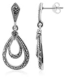 Sterling Silver Marcasite Friction Back Post Dangle Earrings