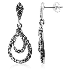Sterling Silver Marcasite Friction Back Post Dangle Earrings by Gem Avenue