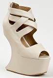 Bumper Qoors-03 Sculted Curved Heel Less High Platform Criss Cross Strappy Peep Toe Wedge
