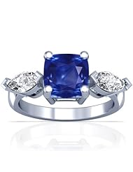 Platinum Cushion Cut Blue Sapphire Three Stone Ring