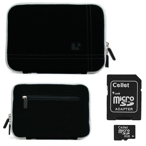 Black with Gray Trim Smart Aero Protection Design Slim Soft Suede Cover Carrying Sleeve Case with Extra Accessory Back Pocket for Pandigital Nova - 7 Media Tablet + Includes 4-inch ebigvalue Determination Hand Strap + Micro 8 GB Flash Memory Card wi