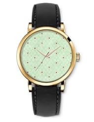 SPRAWL Aanalog Fashion Series Gold Ladies Watches of Genuine Black Leather Strap,Unique Wrist Watch for Women Girls Designed with hearts lattices