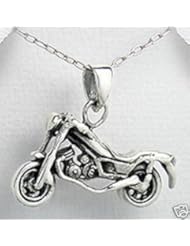 New 925 St Sterling Silver Motorcycle Bike Bikers Pendant Necklace Jewelry 3/4 x 7/8 inches With A Beautiful Heavily Plated Sterling Silver Chain