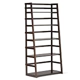 Simpli Home Acadian Ladder Shelf Bookcase, Rich Tobacco Brown
