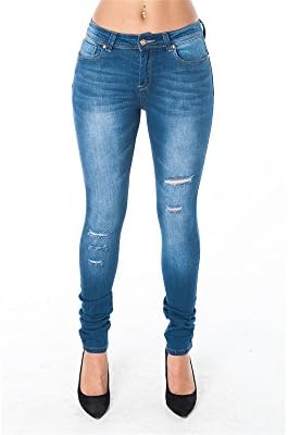 Cleo Womens Distressed Ripped Torn Skinny Jeans Washed, Slim Stretchable Pants