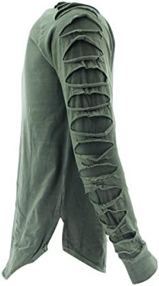 Rebel Minds - Men's Long Sleeves Pigment Dyed Rips T-Shirt - Olive