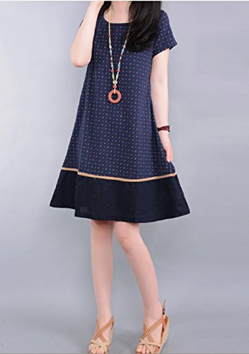 ドット プリント 切り替え 半袖 ラウンドネック コットン ワンピース チュニック 美脚 スカート ブラウス バスト オールインワン コンビネゾン シャツブラウス チュニックシャツ セットアップ カジュアル レディース 春物 夏物 可愛いスカーフ付き T-326