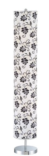 Floor Lamp with Floral Print Fabric Shade in Chrome Finish