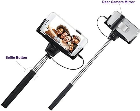 Monopod Selfie Stick Cable Control for Cell Phones - Extendable with Anti Grip Handle - Plug and Shoot Photo and Video - Designed for Iphone 6 6plus 5s 5c 5 4s 4 Samsung Galaxy S4, S2, Note 2, Note 3 and Other Smartphones