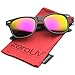 zeroUV 8025 Retro Matte Black Horned Rim Flash Colored Lens Sunglasses, Black Magenta, 50mm