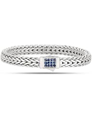 Rhodium Plated Weave Bracelet In Sterling Silver With Blue Sapphires