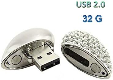 Tuohai Lovely 32G USB 2.0 Crystal Heart Shape USB Flash Drive Pendant with Necklace (Silver)