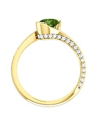 18K Yellow Gold 7.00x5.00mm Oval Cut Green Tourmaline and Diamond Ring -- LIFETIME WARRANTY