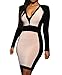 HUUSA Womens Sexy V Neck Long Sleeve Slim Fit Midi Dress M Apricot