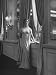 Model Wearing a Exaggerate Silhouette of Silk Dress, Designed by Charles James Photog...