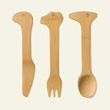 Bambu Kid's Bamboo Bamdino Utensil Fork, Knife & Spoon set, 5-1/2 length, Natural