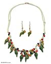 Ceramic jewelry set, 'Parrot Song' 0.2" W 28" L