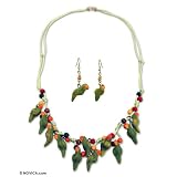 Ceramic jewelry set, 'Parrot Song' 0.2" W 28" L