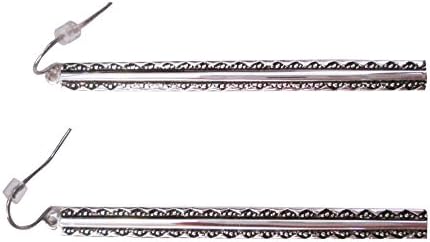 Saavi Jewelry Women's Silver Tone Engraved Dangle Linear Bar Earrings 2.75 inches