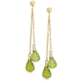 14k Yellow Gold Peridot Double Briolette Drop Earrings
