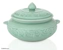 Celadon ceramic bowl with lid, 'Elephant Parade'