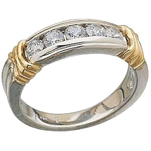 18Kt Yellow Gold and Platinum Ladies Five Diamond Wedding Band