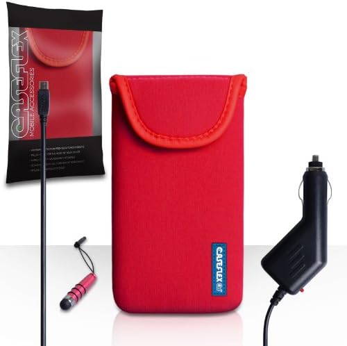Blackberry Z30 Case Red Neoprene Pouch Cover With Caseflex Logo And Mini Stylus Pen / Car Charger