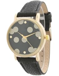 Womens Geneva Polka Dot Style Leather Watch - Black