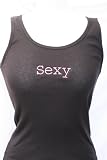 Black Embroidered Beater Style Tank Top Sexy